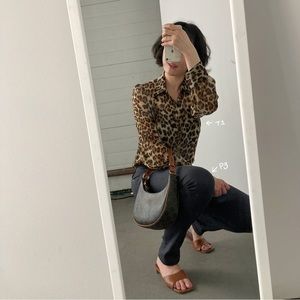 T1 Leopard blouse shirt chiffon see through Korean fashion